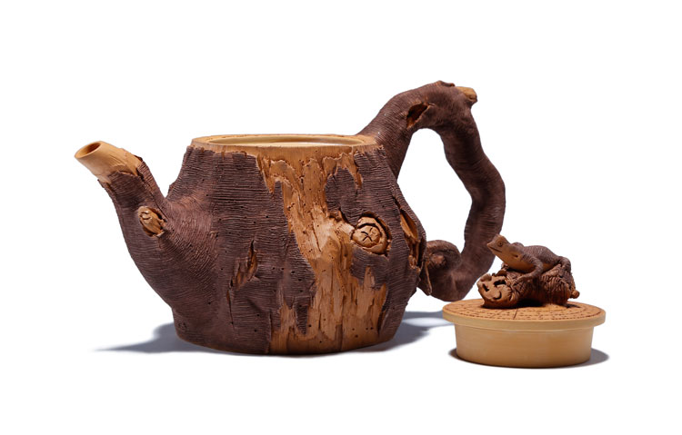 仿木外皮紫砂壺，創(chuàng)意木樁手工雕刻紫砂壺